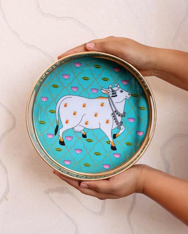 Cow Round Pichwai Trays | Set of 2 Fashion