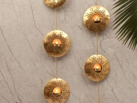 Golden Hanging Round Etched Iron Tealight Holders | Set of 2 Cheap