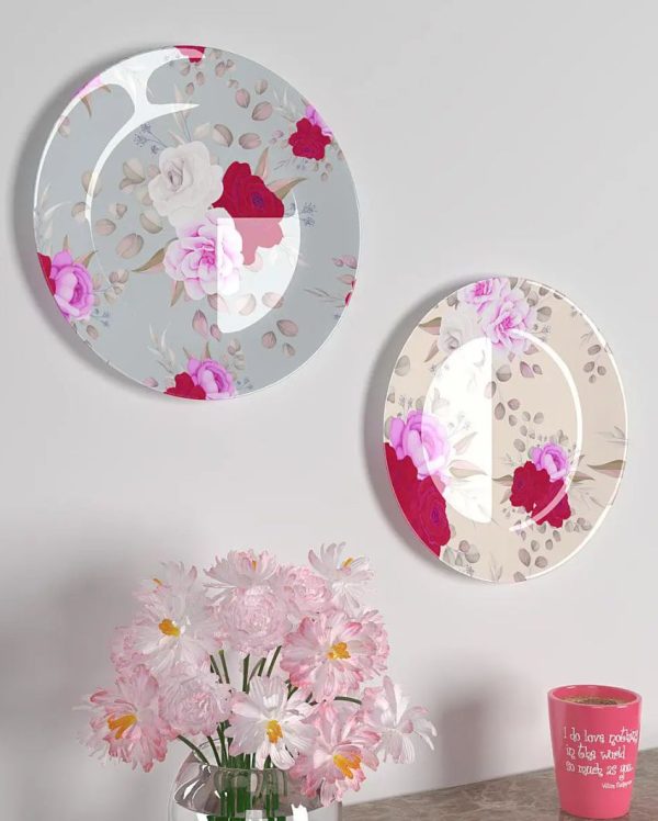 Beautiful Rose Flower Pattern Ceramic Wall Plates | Set of 2 Cheap