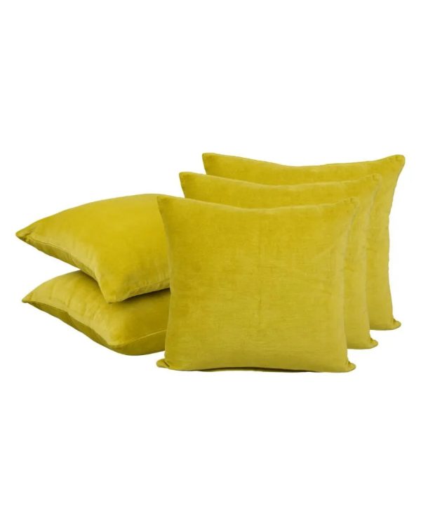 Yellow Velvet Cotton Cushion Covers | Set of 5 | 16 x 16 inches Online Hot Sale