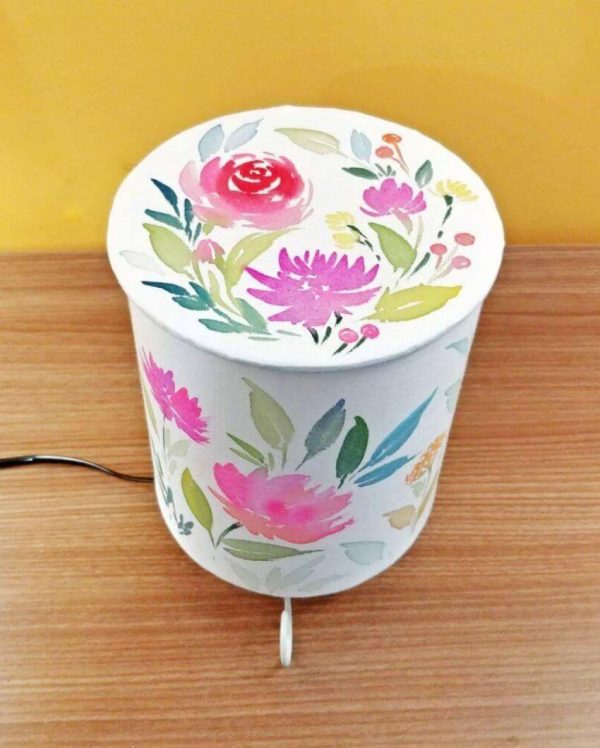 Beautiful Roses Floral Shaded With Lid Cylinder Table Lamp Online