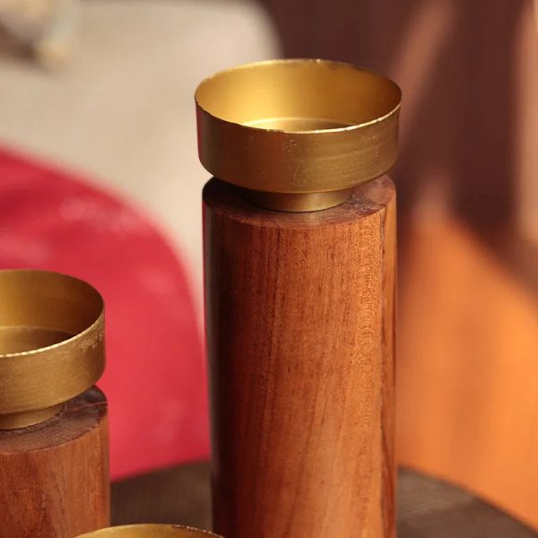 Elegant Wood & Metal Candle Stand | Set of 3 Hot on Sale