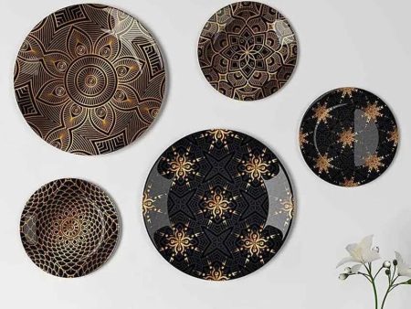 Black Golden Floral Design Ceramic Decorative Wall Plates | Set of 5 Supply