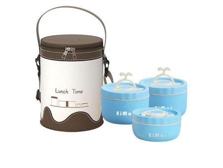 Blue & Brown Stainless Steel Lunch Box with Insulated Cover | Set of 3 Pcs Online