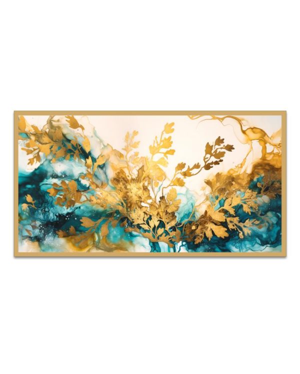 Gold & Blue Abstract Canvas Wall Painting Hot on Sale