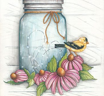 MARY537 - Goldfinch and Flowers - 12x18 For Cheap